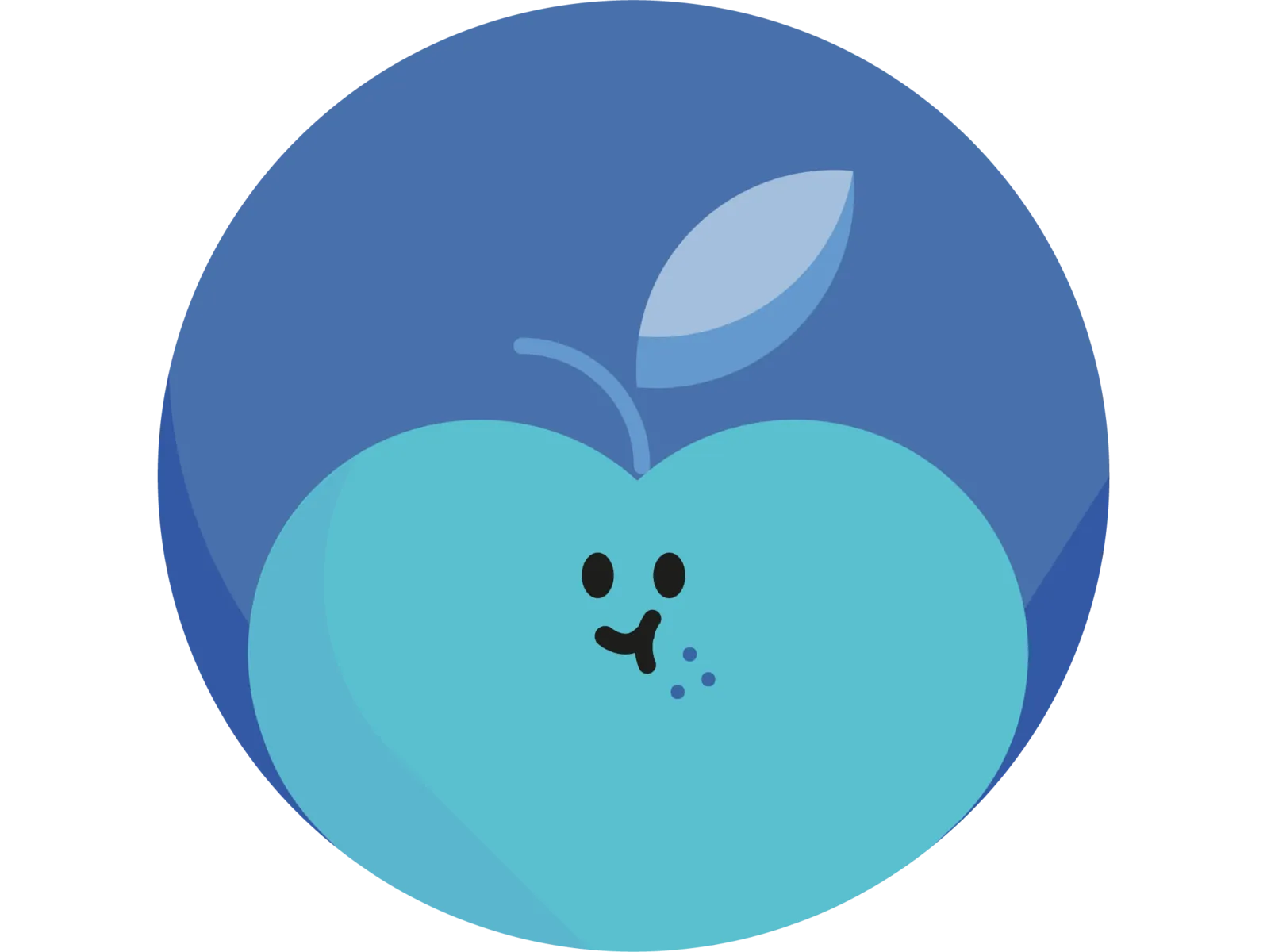Corazón humanizado sonriendo una manzana